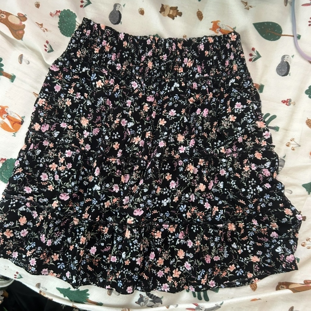 Black Floral Mini Skirt